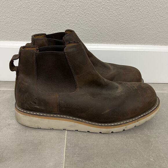 Carhartt Chelsea Pull On Edge Mens 14 Brown Leather Workwear Boots Shoes - Picture 1 of 5